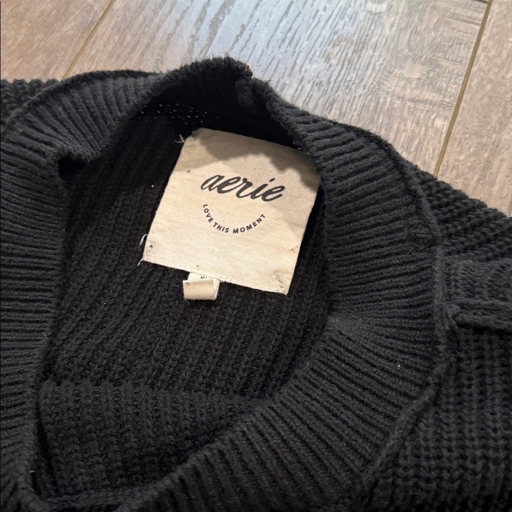 Aerie black Crew Neck Knitted Sweater XL 100% cotton - Picture 5 of 7